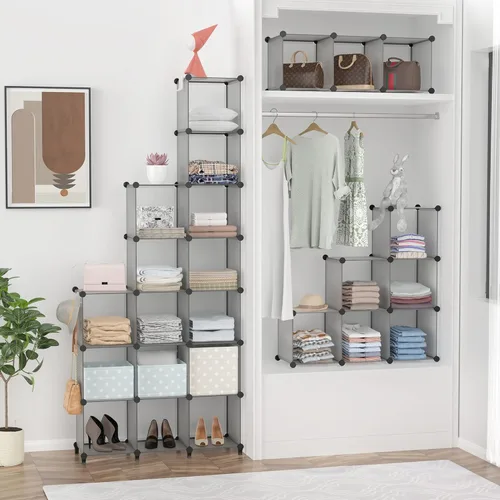 Miniatura 6 de HOMIDEC Organizadores de armario y almacenamiento, organizador de almacenamiento con 16 compartimentos, estantes de armario portátiles con Gris
