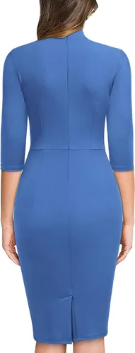 Miniatura 2 de Miusol - Vestido entallado de cóctel, plisado, estilo retro, cuello medio.