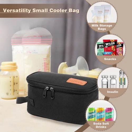 Miniatura 5 de Bolsa de viaje enfriadora de leche materna con 2 bolsas de hielo, pequeña bolsa térmica portátil para leche materna congelada, aprobada por la TSA