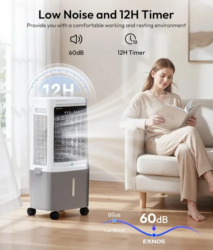 Miniatura 7 de Enfriador de aire evaporativo portátil 3 en 1, enfriador de pantano de 2000 CFM con tanque doble de 6.6 galones y 4 paquetes de hielo, control