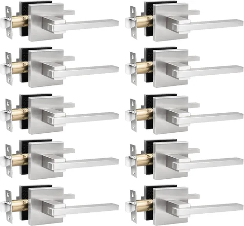 Miniatura 46 de Orger Paquete de 1 manija de puerta de paso negra para pasillo y armario, juego de manijas sin bloqueo, roseta cuadrada sin llave, reversible