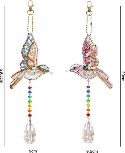 Miniatura 6 de YALKIN 4 piezas de pintura de diamante carillón de viento, corazón de pájaro de doble cara, gema de cristal por número, pintura de diamante, adorno