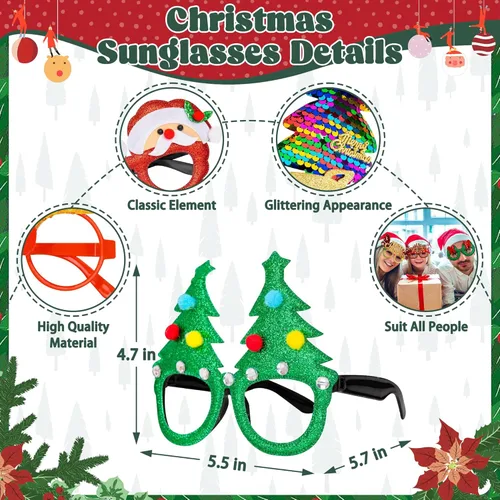 Miniatura 3 de Juego de 24 diademas de Navidad y marcos de gafas, recuerdos de fiesta de Navidad, lindo juego de anteojos con sombrero de Papá Noel, muñeco