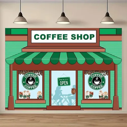 Miniatura 2 de Telón de fondo de caricaturas para fotografía de café – Fondo de helado de primer cumpleaños con rayas verdes para niños y baby shower (5 x 3 pies)
