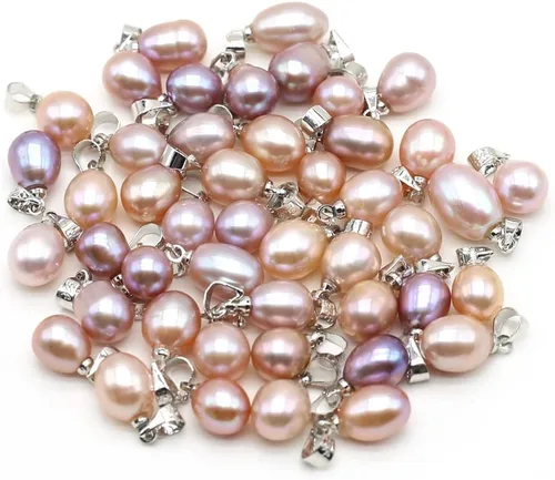 Miniatura 4 de LE SKY 10 colgantes de perlas naturales, forma de arroz, cultivadas AAA, de agua dulce, de color mixto, perlas colgantes para fabricación de joyas