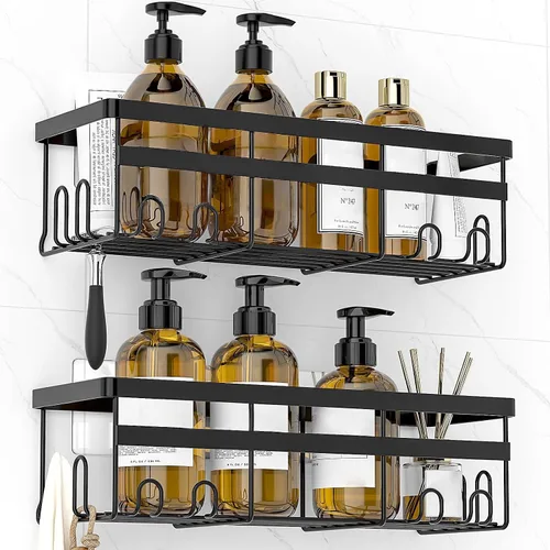 WOWBOX Paquete de 2 organizadores de ducha – Estante de ducha colgante adhesivo – Organizadores y almacenamiento de baño y cocina, estantes de ducha