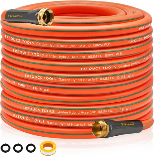 Miniatura 8 de Manguera de jardín resistente, manguera híbrida flexible y ligera de 5/8 pulgadas con presión de estallido de 600 PSI, mango giratorio y accesorios