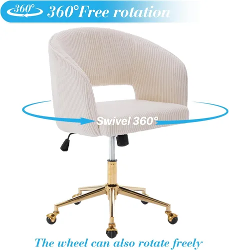 Miniatura 6 de Silla de Oficina para Casa Giratoria de Tela de Pana Silla de Escritorio Sillón de Acento Tapizado Sillas Modernas Capitoné con Base Dorada