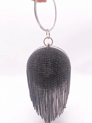 Miniatura 3 de Bolso de mano redondo para mujer, deslumbrante borla de diamantes de imitación, bolso de noche con asa de anillo, bolso de noche para mujer, bola