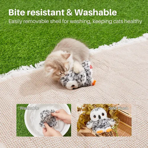 Miniatura 4 de Potaroma Juguetes para gatos con forma de búho que aletea (sin volar), chirrido de pájaro realista, juguete recargable para gatitos, juguete