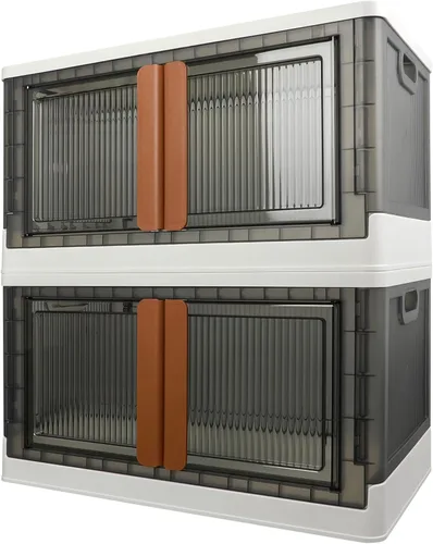 Miniatura 18 de Caja de almacenamiento, gabinete de plástico, capacidad de 8.4 galones (32L por una), 2 unidades, caja plegable con tapas, cajón plegable