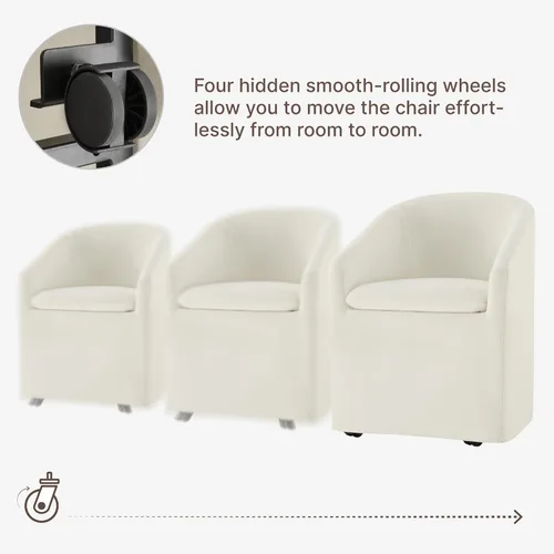 Miniatura 4 de KISLOT Sillas de comedor tapizadas con ruedas, funda lavable, sillas de comedor modernas con respaldo de barril y reposabrazos dobles para cocina