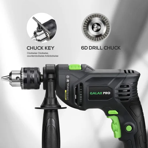 Miniatura 6 de GALAX PRO Taladro martillo de 5 amperios de 1/2 pulgada con 105 accesorios, velocidad variable 0-3000, martillo y taladro 2 funciones en 1, mango