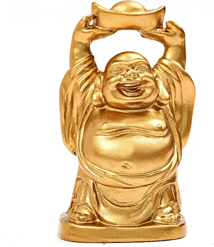 Miniatura 4 de BRABUD BS019 - Juego de 6 figuras de estatua de Buda sonriente de resina dorada de 2 pulgadas