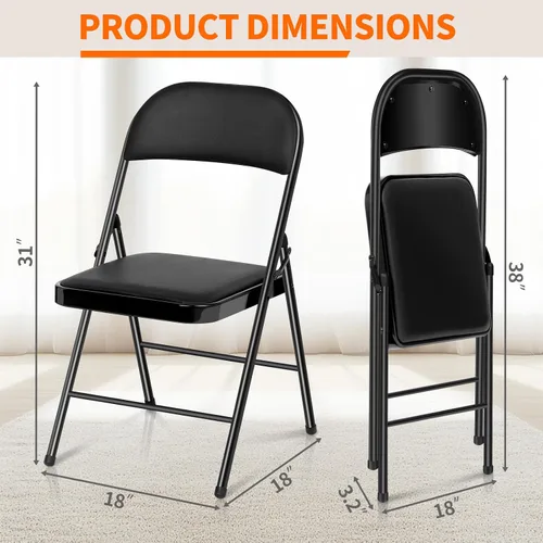 Miniatura 3 de Paquete de 6 sillas plegables, sillas plegables acolchadas con marco de metal, silla plegable negra para oficina, fiestas, reuniones, eventos al