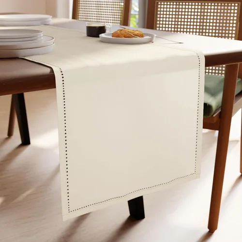 Miniatura 13 de Encasa XO Camino de mesa de comedor de 13 x 59 pulgadas, diseño de dobladillo de algodón puro, gris, lavable a máquina