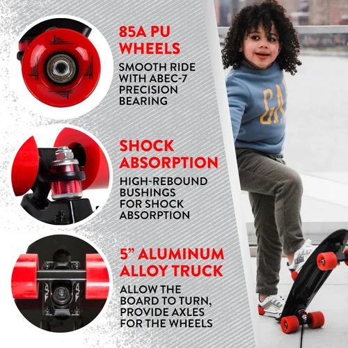 Miniatura 7 de Flybar - Patineta de 22 pulgadas para niños – Patinetas Mini Cruiser para niños de 6 a 12 años, juguetes para exteriores, ligera, duradera, cubierta