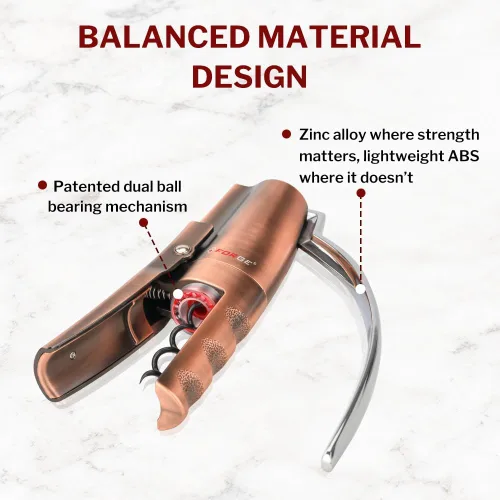 Miniatura 4 de Forge Sacacorchos de palanca vertical compacta de calidad con cortador de aluminio. 3 segundos para abrir una botella de vino. Bronce metálico