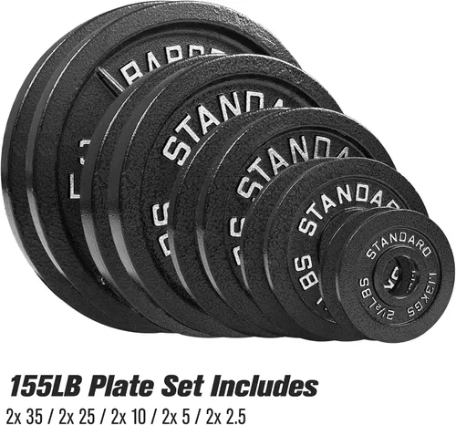 Miniatura 4 de Juego de placas olímpicas de acero de 155 libras, estándar olímpico con revestimiento de alta calidad, pares de 35 libras, 25 libras, 10 libras, 5