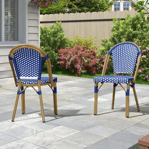 Miniatura 35 de PURPLE LEAF Juego de 2 sillas francesas de mimbre de aluminio, mimbre tejido a mano, sillas de comedor al aire libre para patio, cocina, jardín