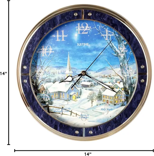 Miniatura 7 de JUSTIME Reloj de pared luminoso Polaris Silent Night de 14 pulgadas 12 villancicos de Navidad, movimiento de barrido silencioso, decoración
