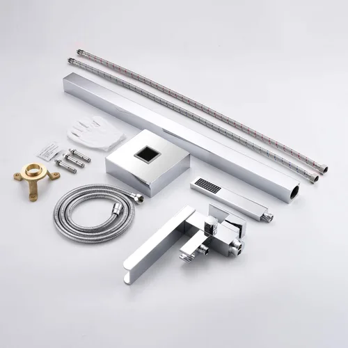 Miniatura 7 de Wowkk Llenador de bañera independiente, grifo de bañera cascada, cromo, montaje en piso, latón, manija única, grifos de baño con ducha de mano