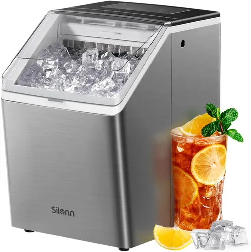 Silonn Máquina de hielo para encimera de 44 libras/día, máquina de hielo con autolimpieza, máquina de hielo de acero inoxidable con 2 opciones de