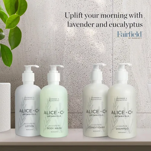 Miniatura 7 de Alice + Co. Champú y acondicionador Lavanda y eucalipto Fairfield by Marriott Amenidades de baño de hotel Botellas de 8.5 oz Set
