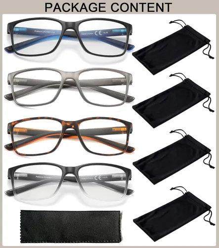 Miniatura 2 de Gafas de lectura con bloqueo de luz azul para hombres, paquete de 4 elegantes lectores de computadora con bisagras de resorte, filtro Paquete de 4