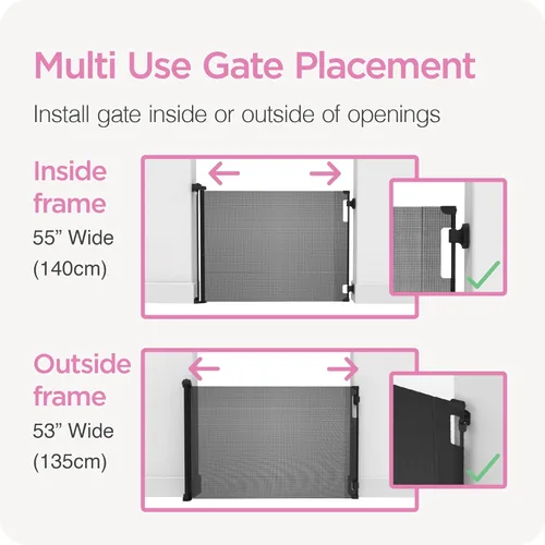 Miniatura 6 de Puerta retráctil para bebé Perma Child Safety 33 pulgadas de alto x 55 pulgadas de ancho, malla, para escaleras, puertas, perros, mascotas