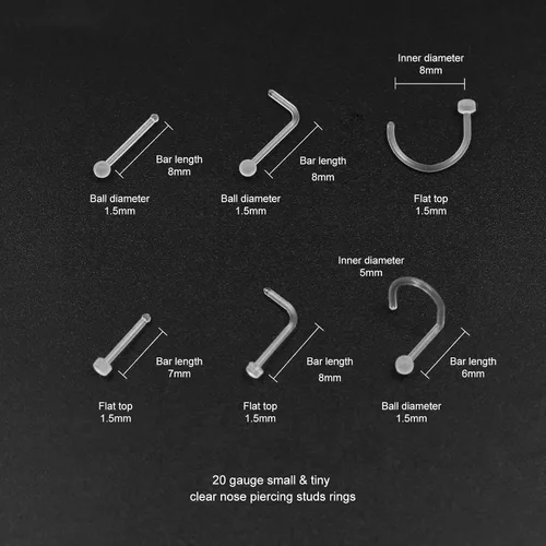 Miniatura 5 de PiercingArt 36 piezas de 0.71 oz pequeños aretes transparentes para la nariz, retenedores para cirugía, trabajo, bioflex, plástico, flexible