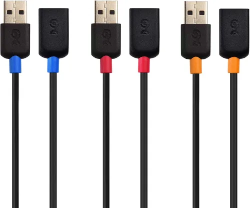 Miniatura 2 de Cable Matters Paquete de 3 cables de extensión cortos USB a USB (cable extensor USB macho a hembra) – 3 pies y Ultra Mini 4 puertos USB Hub