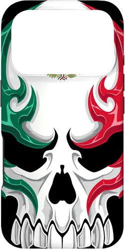 Miniatura 29 de iPhone 13 Pro Max Bandera de México - Estilo tribal de calavera mexicana - Funda hecha en México