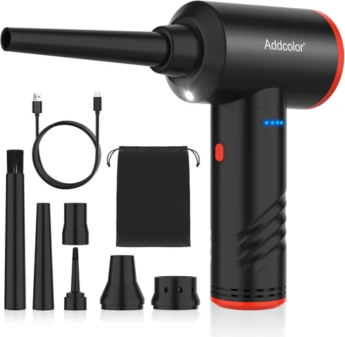 Plumero de aire comprimido con batería de 6000 mAh - Plumero de aire eléctrico ADDCOLOR AD-38 limpiador de teclado para oficina, 3 velocidades de