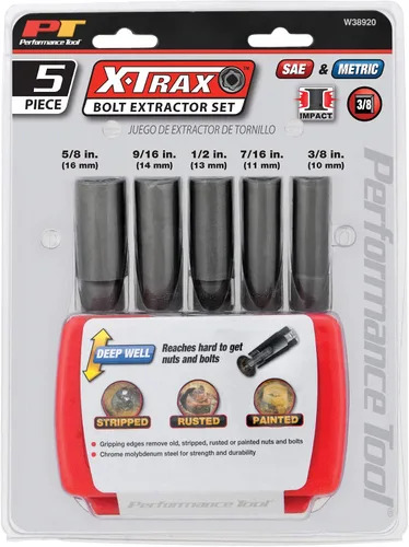 Miniatura 4 de Performance Tool W38920 Juego de extractor de pernos de pared profunda de 5 piezas de 3/8 pulgadas (métrico/SAE)