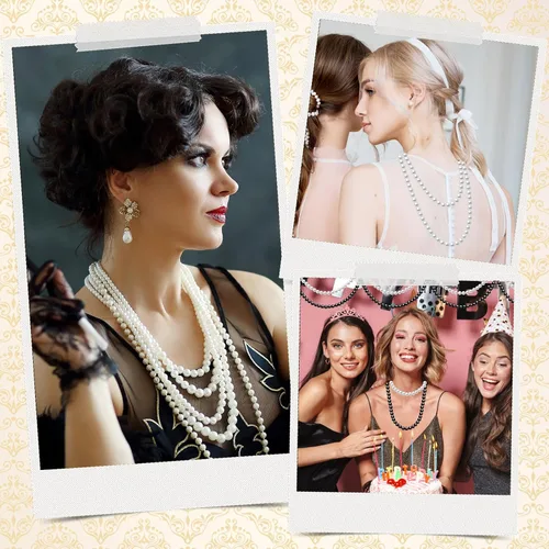 Miniatura 7 de Paquete de 32 collares largos de perlas de los años 20, joyería de disfraces, collar de perlas falsas de Gatsby a granel, collar de perlas