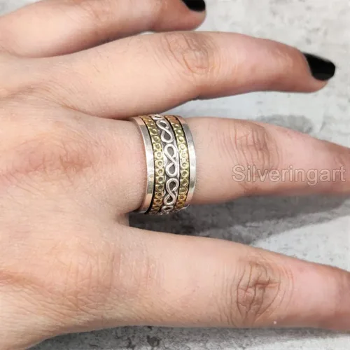 Miniatura 2 de Infinity Spinner Band, Meditation Ring, 925 Sterling Silver Ring, Spinning Thumb Ring, Two Tone Ring, Fidget Ring, Handmade Jewelry, Christmas