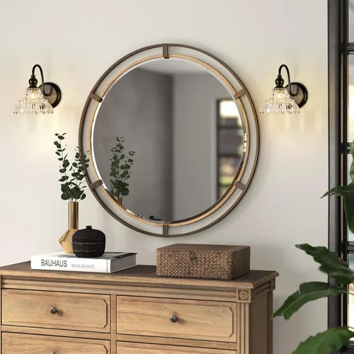 Miniatura 4 de Moderno aplique de pared negro mini lámpara de pared hecha de cuerpo de metal y vidrio estampado prensado retro luz de tocador para dormitorio