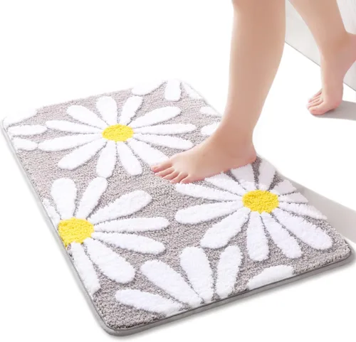 Miniatura 23 de QJHOMO Alfombra de baño azul con diseño de margaritas, decoración de flores blancas y amarillas, alfombra antideslizante de microfibra, súper Azul