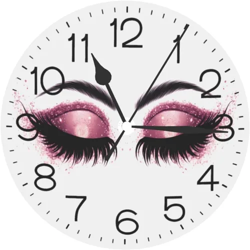 Miniatura 9 de Reloj de pared redondo con pestañas moradas, silencioso, sin tictac, relojes decorativos de cuarzo que funcionan con pilas, relojes de escritorio