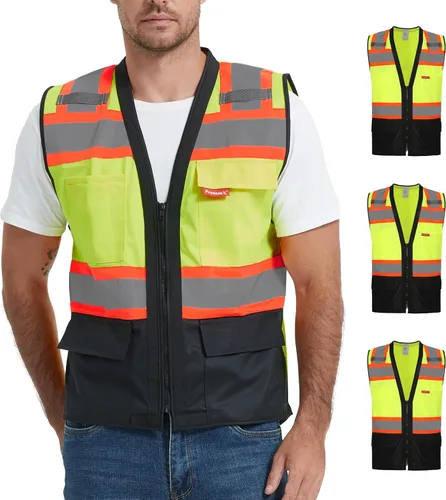 Miniatura 12 de ProtectX - Chaleco de seguridad de alta visibilidad con 6 bolsillos, clase 2 reflectante, de alta visibilidad, para hombres y mujeres, chaleco