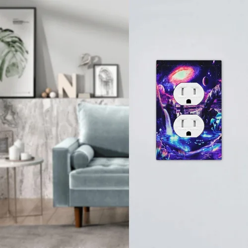 Miniatura 4 de Cubierta de Enchufe de Pared de 1 Pandilla con Diseño Fantástico de Hipi Estético de Planeta Galaxia Espacio Setas Interruptor Duplex Recubierta