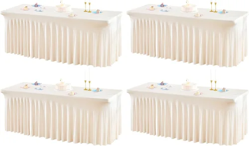 Miniatura 32 de Paquete de 1 manteles azul bebé para mesas rectangulares de 4 pies, cubiertas de mesa de spandex elástico de una pieza resistentes a las arrugas