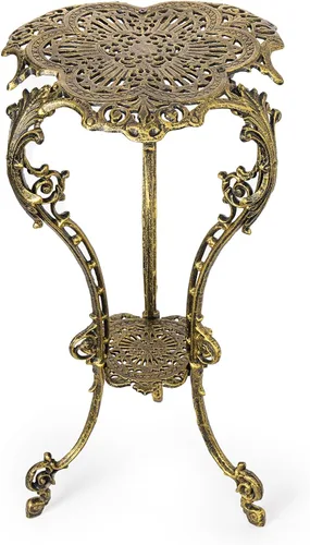 Sungmor Soporte vintage para plantas de hierro fundido, mesa de pedestal dorada ornamentada para jardín interior y exterior, soporte para macetas de