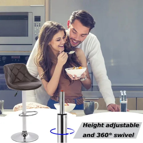 Miniatura 4 de BestMassage Taburete de bar de cuero de altura ajustable con almohadilla de respaldo de asiento, juego de 2