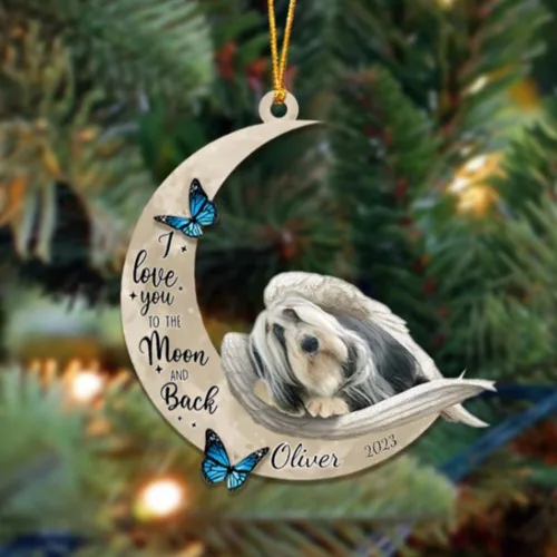 Miniatura 81 de Adorno colgante personalizado de ángel durmiendo en la luna, perro sabueso afgano, nombre personalizado, acrílico impreso en 2D plano – cumpleaños