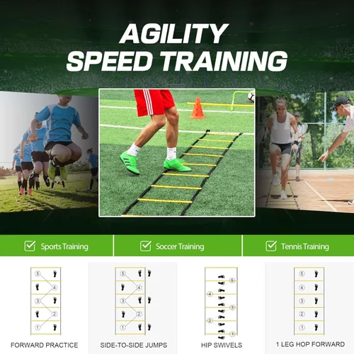 Miniatura 6 de Happy Jump Escalera de agilidad de 12 peldaños y 20 pies para entrenamiento de velocidad, equipo de entrenamiento deportivo para fútbol, juego