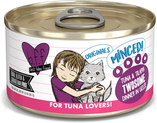 Weruva BFF - Comida húmeda natural picada para gatos, atún y tilapia en pareja en gelatina, lata de 3 oz, paquete de 24