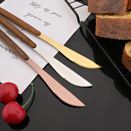 Miniatura 7 de JASHII Juego de cubiertos con mango de madera, 20 piezas de cubiertos de acero inoxidable, pulido con espejo, juego de cucharas y tenedores