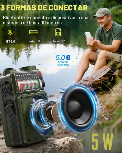 Miniatura 3 de Emgykit R11 Radio de emergencia de manivela - 4000 mAh/14800 mWh NOAA/SW/AM/FM, carga solar/manual/USB, receptor Bluetooth/USB/reproducción TF